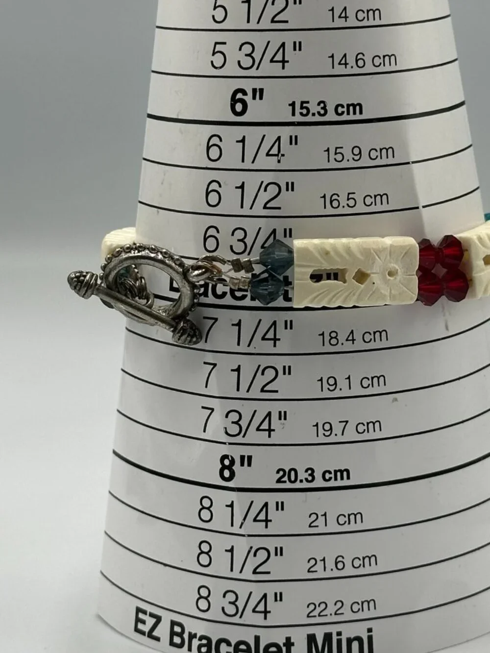 Geneva Watch Women Silver Tone White Carved Beaded Band Toggle Clasp 7.25 Inch